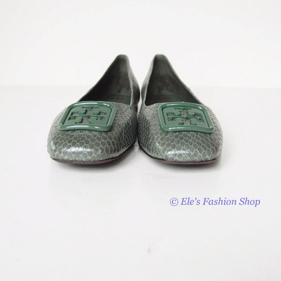 NIB Tory Burch Georgia Ballet Snake Embossed Leather Palm Leaf Green US 9 AUTHNT - Picture 13 of 16